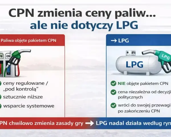 CPN zmienia ceny paliw, ale nie dotyczy to LPG. Cena LPG pozostaje rynkowa, niezależna od politycznych decyzji.
